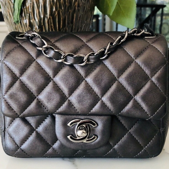 CHANEL Quilted Square Mini Flap in Shimmering Gray - Picture 1 of 15